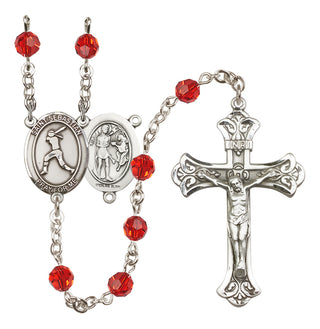 Sterling Silver 6mm Austrian Crystal Saint Sebastian / Softball Rosary in Ruby