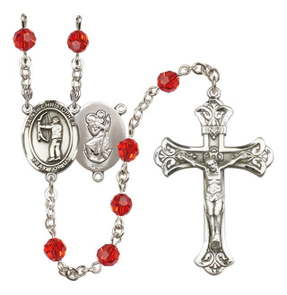 Sterling Silver 6mm Austrian Crystal Saint Christopher/Archery Rosary in Ruby