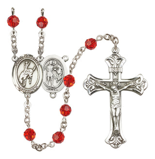 Sterling Silver 6mm Austrian Crystal Saint Sebastian / Rodeo Rosary in Ruby
