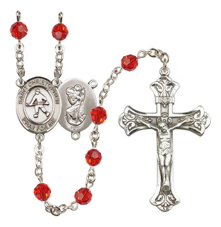 Sterling Silver 6mm Austrian Crystal Saint Christopher / Field Hockey Rosary in Ruby