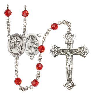 Sterling Silver 6mm Austrian Crystal Saint Sebastian / Motorcycle Rosary in Ruby