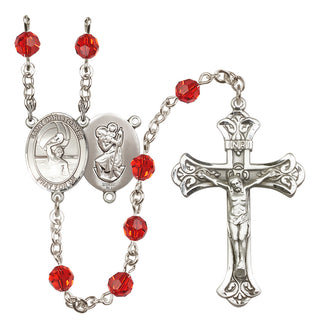 Sterling Silver 6mm Austrian Crystal Saint Christopher/Water Polo Men Rosary in Ruby