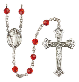 Sterling Silver 6mm Austrian Crystal Saint Joseph the Worker Rosary in Ruby
