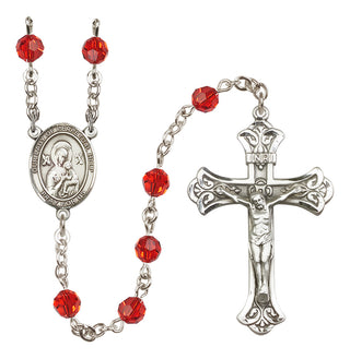 Sterling Silver 6mm Austrian Crystal Our Lady of Perpetual Help Rosary in Ruby