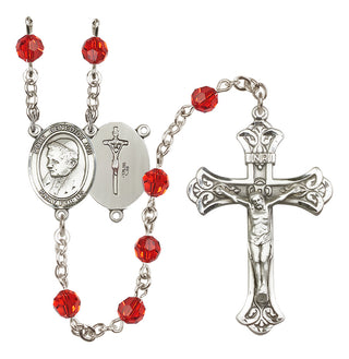 Sterling Silver 6mm Austrian Crystal Pope Emeritace Benedict XVI Rosary in Ruby