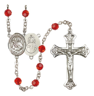 Sterling Silver 6mm Austrian Crystal Our Lady of Mount Carmel Rosary in Ruby
