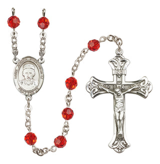 Sterling Silver 6mm Austrian Crystal Saint Joseph Freinademetz Rosary in Ruby