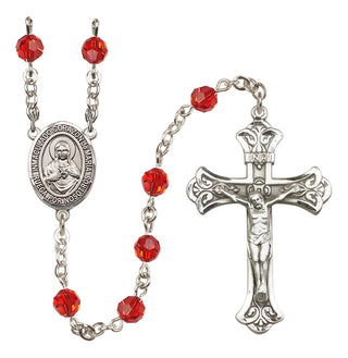 Sterling Silver 6mm Austrian Crystal Corazon Inmaculado de Maria Rosary in Ruby