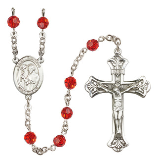 Sterling Silver 6mm Austrian Crystal Saint Dunstan Rosary in Ruby