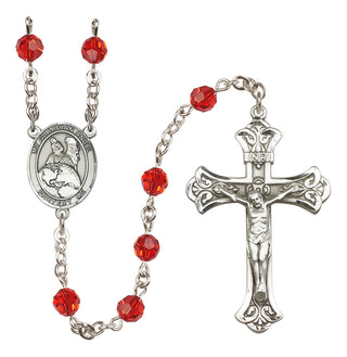 Sterling Silver 6mm Austrian Crystal Guardian Angel Protector Rosary in Ruby