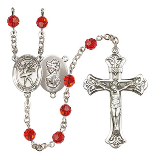 Sterling Silver 6mm Austrian Crystal Saint Christopher/Dance Rosary in Ruby