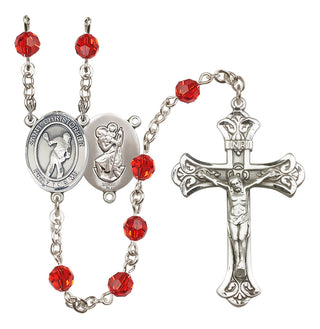 Sterling Silver 6mm Austrian Crystal Saint Christopher/Lacrosse Rosary in Ruby