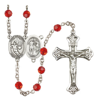 Sterling Silver 6mm Austrian Crystal Saint Sebastian/Basketball Rosary in Ruby