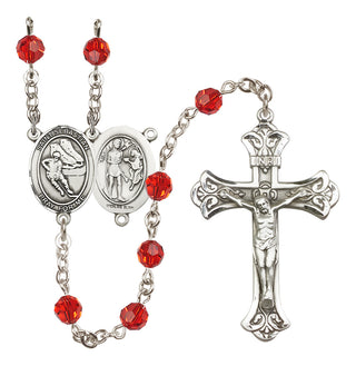 Sterling Silver 6mm Austrian Crystal Saint Sebastian / Hockey Rosary in Ruby