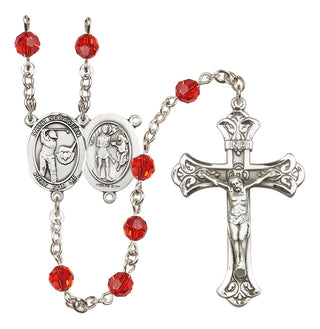 Sterling Silver 6mm Austrian Crystal Saint Sebastian / Golf Rosary in Ruby