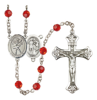 Sterling Silver 6mm Austrian Crystal Saint Sebastian / Dance Rosary in Ruby