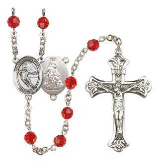 Sterling Silver 6mm Austrian Crystal Guardian Angel/Hockey Rosary in Ruby