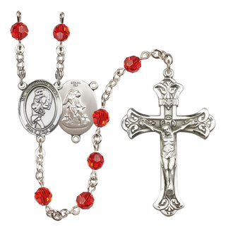 Sterling Silver 6mm Austrian Crystal Guardian Angel/Softball Rosary in Ruby