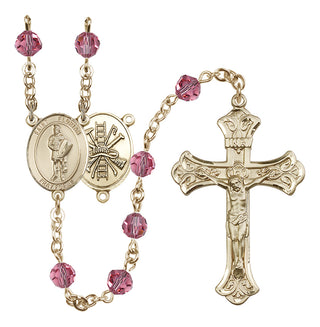 14 Karat Gold-Filled 6mm Austrian Crystal Saint Florian/Firefighter Rosary in Rose