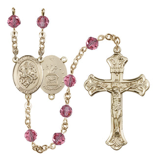 14 Karat Gold-Filled 6mm Austrian Crystal Saint George / Air Force Rosary in Rose
