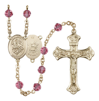 14 Karat Gold-Filled 6mm Austrian Crystal Saint George / Navy Rosary in Rose