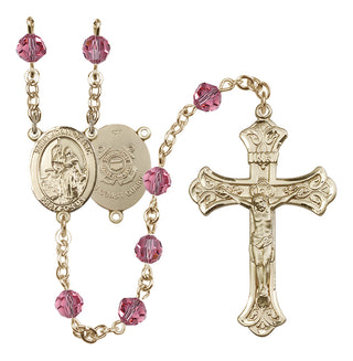14 Karat Gold-Filled 6mm Austrian Crystal Saint Joan of Arc /Coast Guard Rosary in Rose