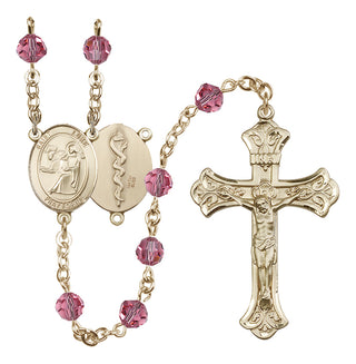 14 Karat Gold-Filled 6mm Austrian Crystal Saint Luke the Apostle / Doctor Rosary in Rose
