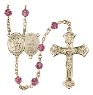 14 Karat Gold-Filled 6mm Austrian Crystal Guardian Angel / Air Force Rosary in Rose