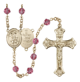 14 Karat Gold-Filled 6mm Austrian Crystal Guardian Angel / Army Rosary in Rose