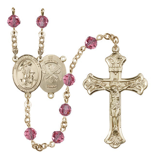 14 Karat Gold-Filled 6mm Austrian Crystal Guardian Angel / Nat'l Guard Rosary in Rose