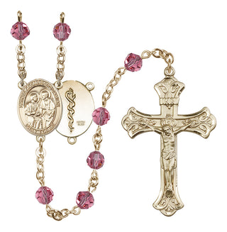 14 Karat Gold-Filled 6mm Austrian Crystal Saints Cosmas & Damian / Doctors Rosary in Rose