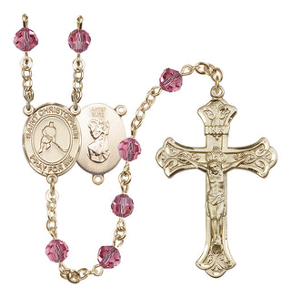 14 Karat Gold-Filled 6mm Austrian Crystal Saint Christopher/Ice Hockey Rosary in Rose