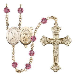 14 Karat Gold-Filled 6mm Austrian Crystal Saint Sebastian/Football Rosary in Rose