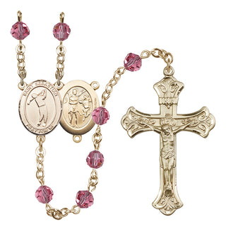14 Karat Gold-Filled 6mm Austrian Crystal Saint Sebastian/Golf Rosary in Rose