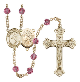 14 Karat Gold-Filled 6mm Austrian Crystal Saint Sebastian/Martial Arts Rosary in Rose