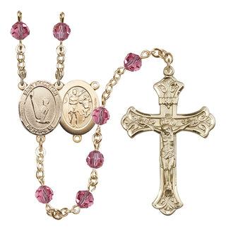14 Karat Gold-Filled 6mm Austrian Crystal Saint Sebastian/Gymnastics Rosary in Rose