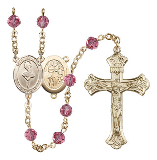 14 Karat Gold-Filled 6mm Austrian Crystal Saint Sebastian/Dance Rosary in Rose