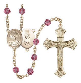 14 Karat Gold-Filled 6mm Austrian Crystal Saint Christopher/Water Polo Women Rosary in Rose