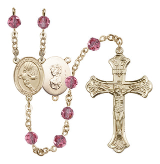 14 Karat Gold-Filled 6mm Austrian Crystal Saint Christopher/Basketball Rosary in Rose