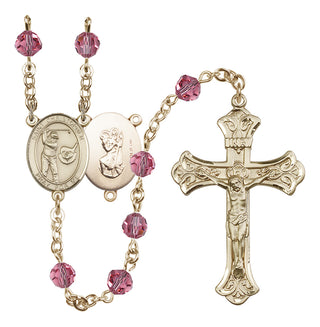 14 Karat Gold-Filled 6mm Austrian Crystal Saint Christopher/Golf Rosary in Rose