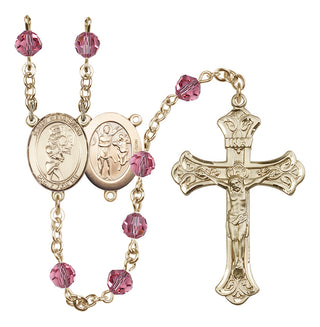 14 Karat Gold-Filled 6mm Austrian Crystal Saint Sebastian/Softball Rosary in Rose