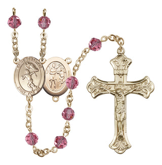 14 Karat Gold-Filled 6mm Austrian Crystal Saint Sebastian /Track&Field-Women Rosary in Rose