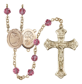 14 Karat Gold-Filled 6mm Austrian Crystal Saint Sebastian/Gymnastics Rosary in Rose