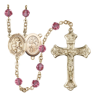 14 Karat Gold-Filled 6mm Austrian Crystal Saint Sebastian/Soccer-Women Rosary in Rose