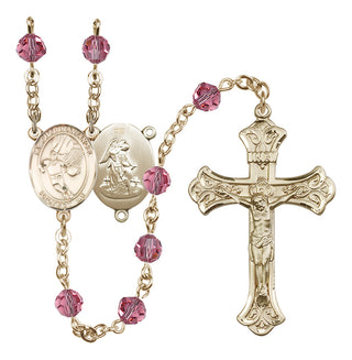 14 Karat Gold-Filled 6mm Austrian Crystal Guardian Angel/Basketball Rosary in Rose
