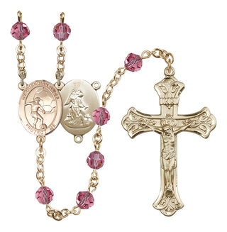 14 Karat Gold-Filled 6mm Austrian Crystal Guardian Angel/Soccer Rosary in Rose