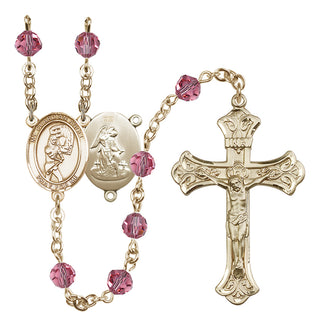 14 Karat Gold-Filled 6mm Austrian Crystal Guardian Angel/Softball Rosary in Rose