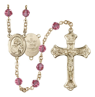 14 Karat Gold 6mm Austrian Crystal Saint Joan of Arc / Army Rosary in Rose