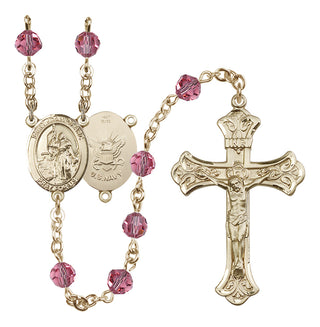 14 Karat Gold 6mm Austrian Crystal Saint Joan of Arc / Navy Rosary in Rose