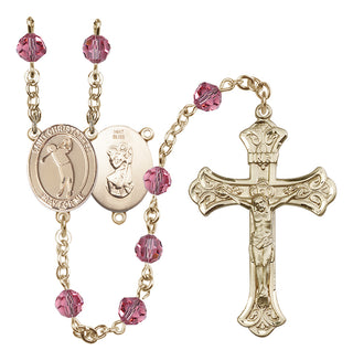 14 Karat Gold 6mm Austrian Crystal Saint Christopher/Golf Rosary in Rose